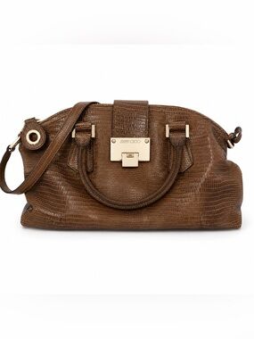 Jimmy Choo Rosa Satchel Cognac Lizard Embossed Leather Bag